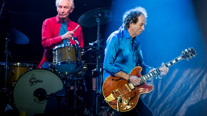 MIAMI, FLORIDA - AUGUST 30: Charlie Watts and Keith Richards of The Rolling Stones perform onstage at Hard Rock Stadium on August 30, 2019 in Miami, Florida. (Photo by Rich Fury/Getty Images)