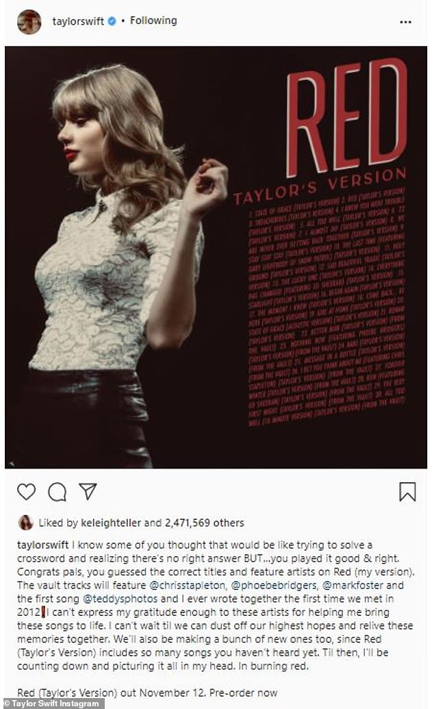Quảng cáo màu đỏ: Nữ ca sĩ kiêm nhạc sĩ đã quấy rối những người hâm mộ Swiftie của cô ấy bằng những tin nhắn khó hiểu và các bài đăng trên mạng xã hội khác kể từ mùa hè.
